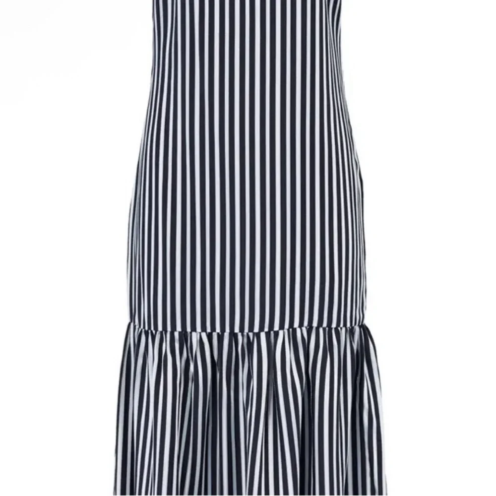 ELIZABETH AND JAMES Jewel Striped Satin & Crepe Midi Navy White Dress Size 4 - Picture 4 of 11